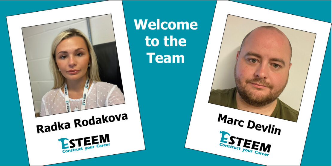 Welcome to the team Radka and Marc. on a teal background displays 2 polaroid pictures, left is Radka Rodakova, right is Marc Devlin
